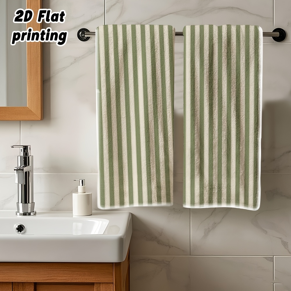 TEMU 2pcs, Hand Towel, Green Striped Fabric Pattern Towel, Multipurpose Exquisite Towel, Suitable For Bathroom, Restroom, Kitchen, Etc., Soft And