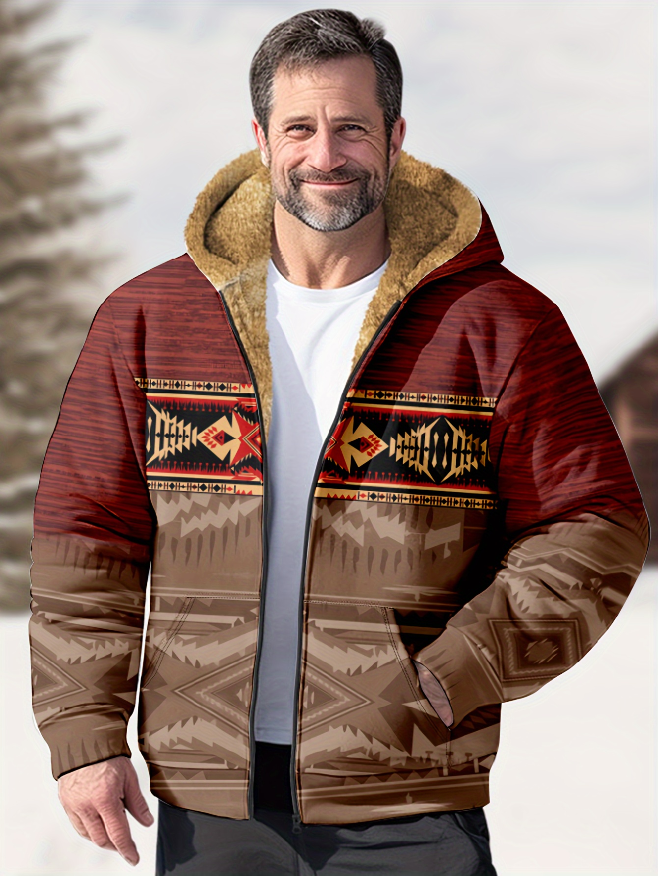 mens native american tribal print hooded jacket 3d graphic - Temu