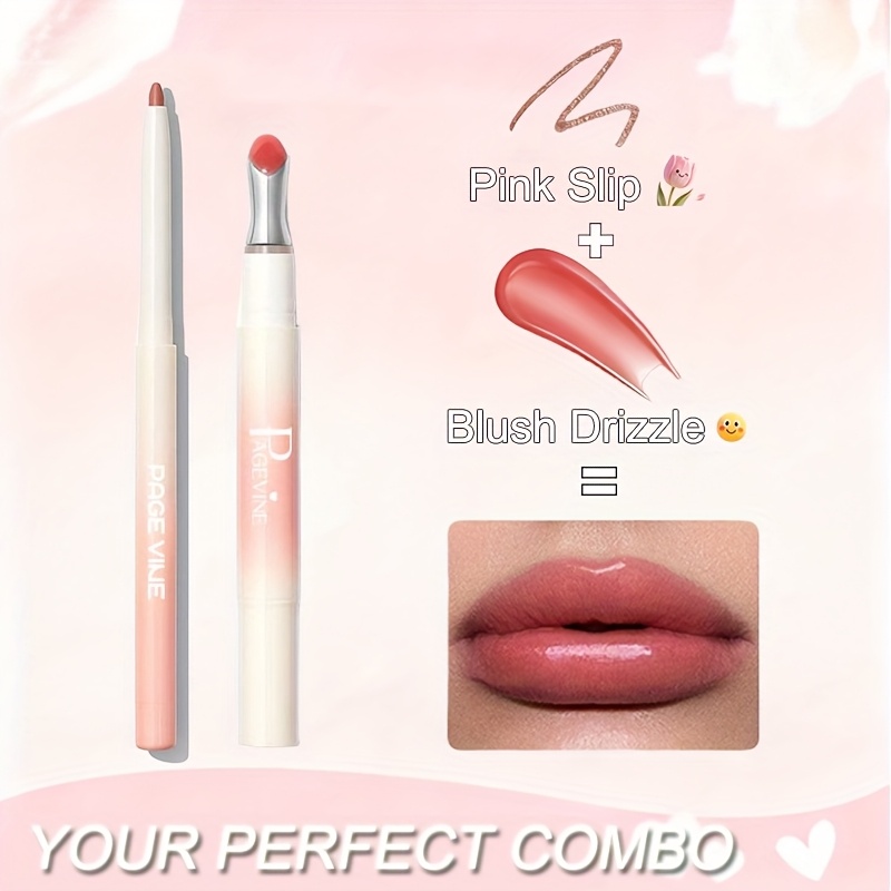 plumping combo 2pcs set hyaluronic acid lip gloss with cooling metal tip lip glaze and lip liner in light nude shade natural makeup effect for everyday casual wear   full and   lips
