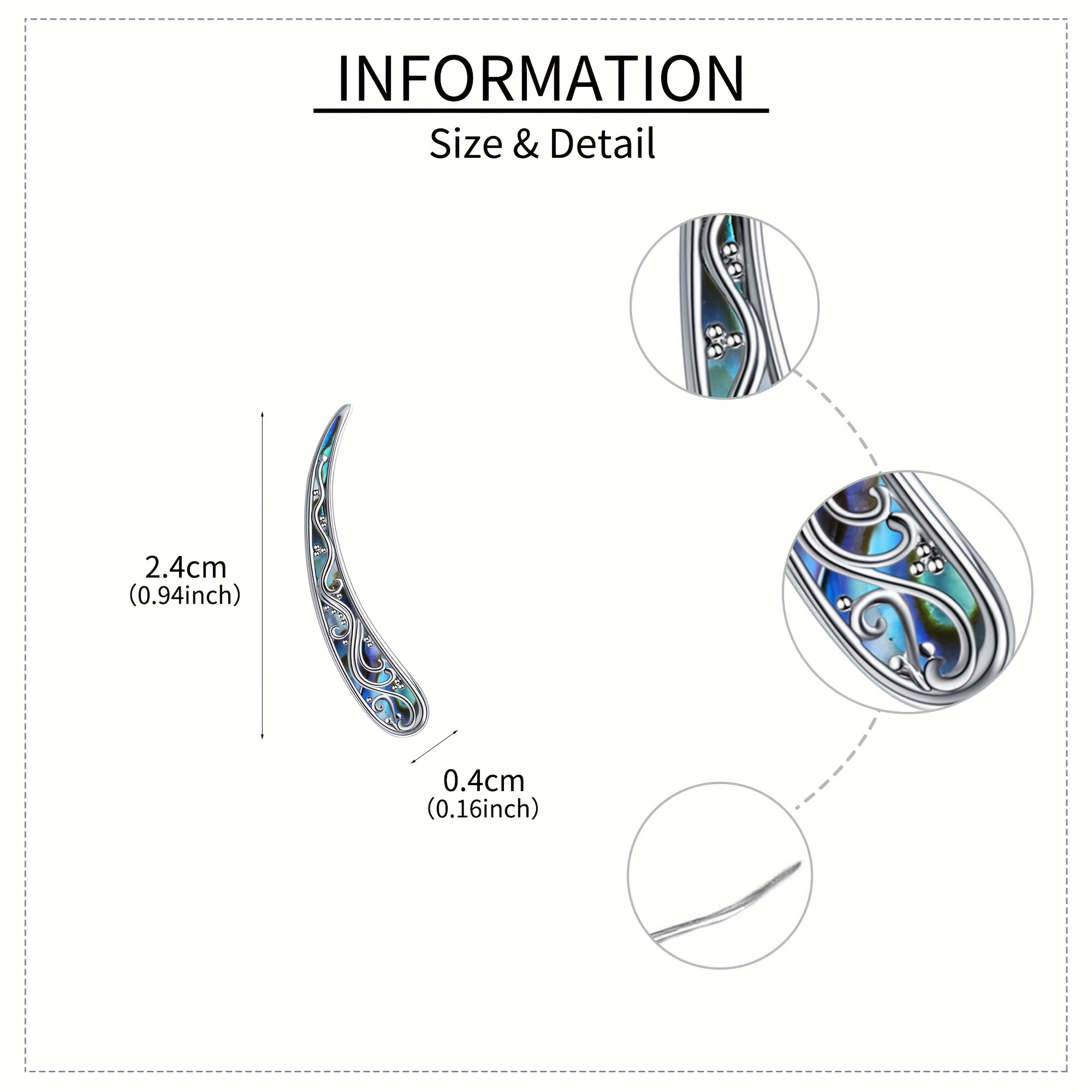 Women's 925 Sterling Silvery Filigree Ear Crawler Earrings with Abalone Shell
