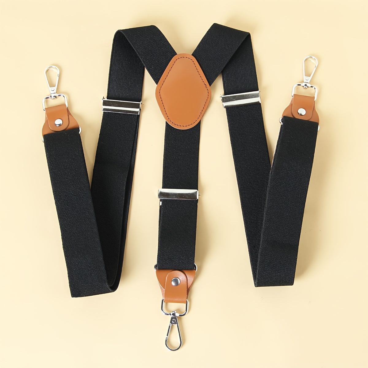 Image of Men's Adjustable Solid Color Suspenders With Large Clip - Vintage Style, Rivet Detail, Medium Stretch