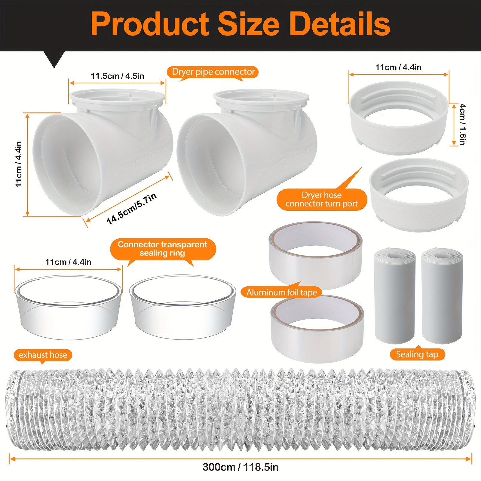 TEMU Dryer Connection Kit, Space Saving Dryer Vent, 90 Degree Dryer Vent Elbow, Dryer Vent Connector Kit, Dryer Vent Duct, Dryer Vent Adapter, Short