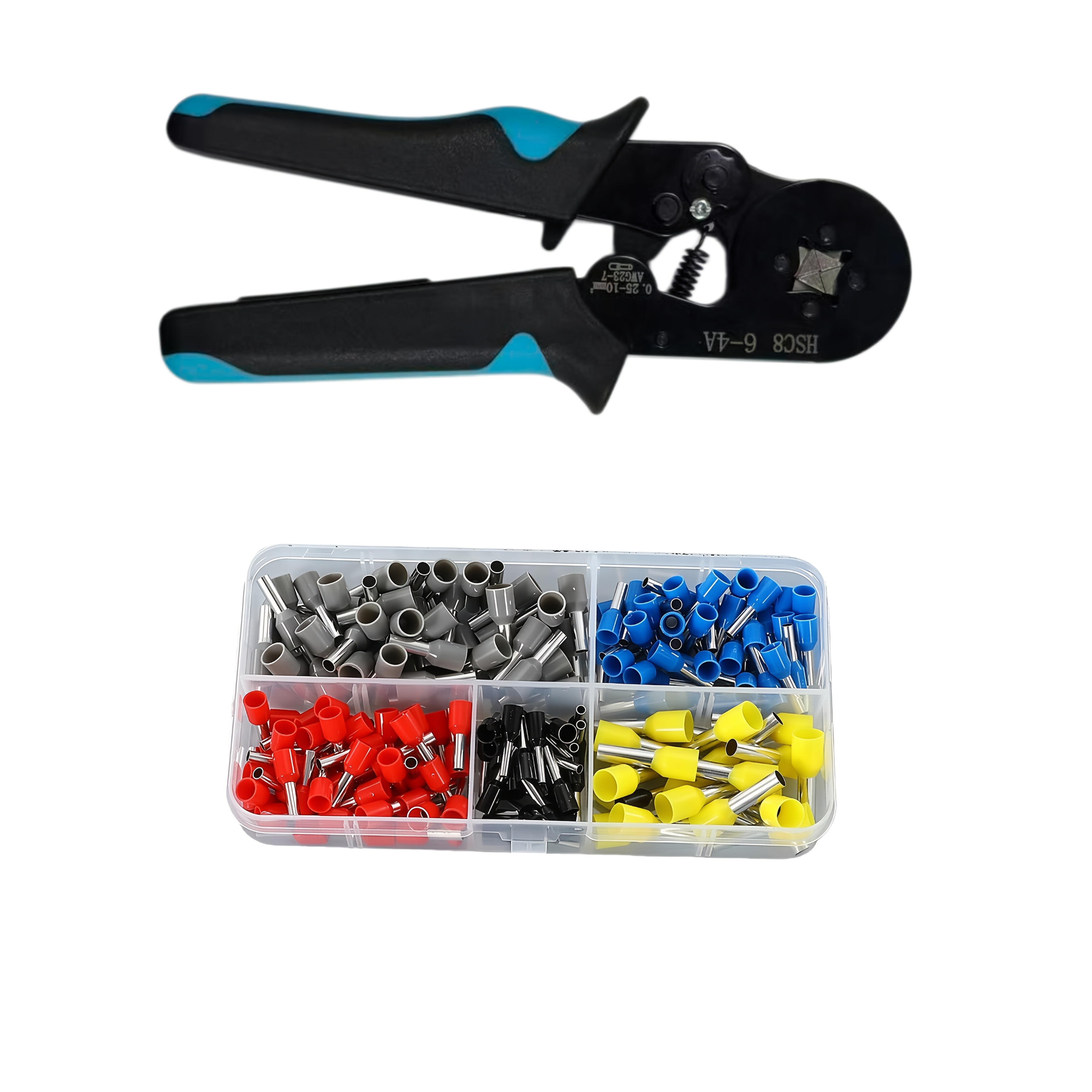 TEMU Hcs8 6-4 Ratchet Wire Stripping Pliers Set With 200pcs Tubular Terminals And Storage Case, Suitable For 0.25-10mm² (awg 23-7) Electrical Wiring