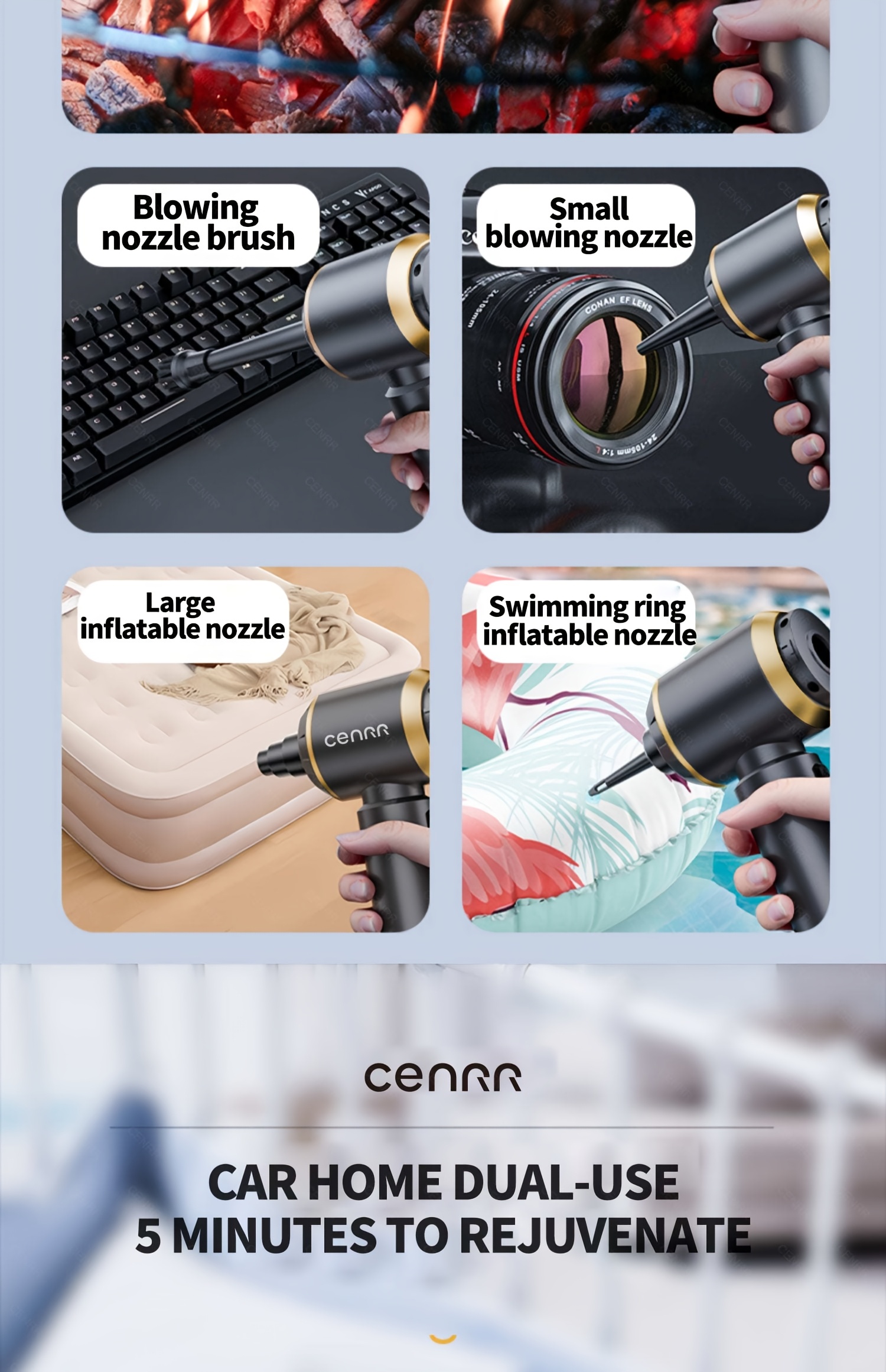 2026 NEW CENRR 16000PA Car Vacuum Cleaner | Portable Handheld Wireless Strong Suction Car Cleaner Cleaning Machine Mini Vacuum Cleaner with USB Charging, ABS Resin Body, Blow and Suction Integrated, 3.38-6.76oz Dust Cup Volume