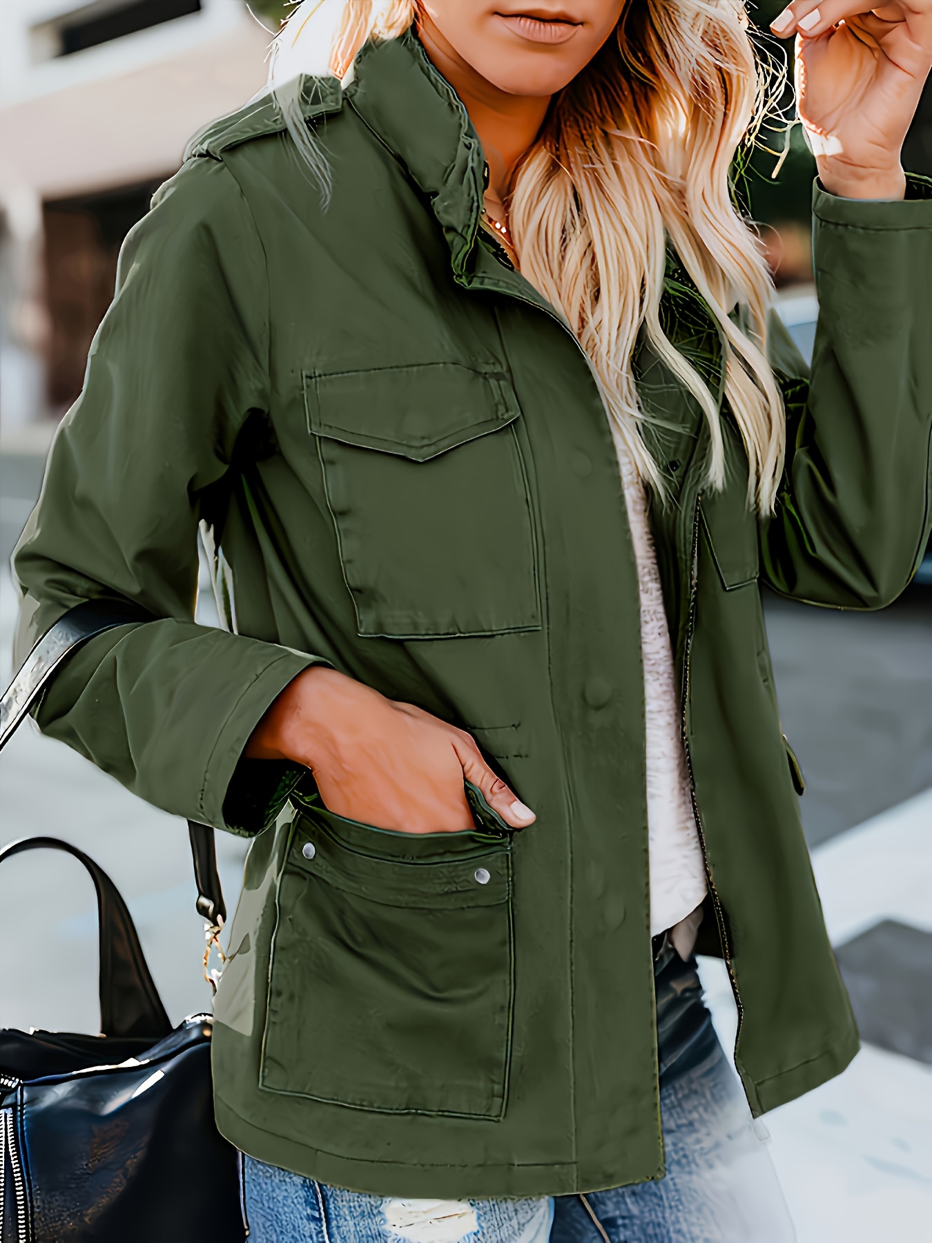 womens olive green hunting windbreaker jacket long sleeve Temu - Main Image