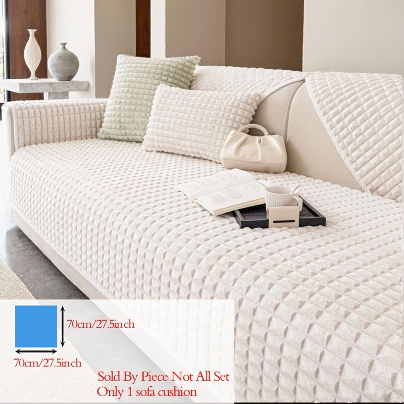 TEMU Housse de canapé 1 pièce en peluche à motif quadrillé, style moderne simple, protège-canapé -rayures adapté aux animaux domestiques, disponible