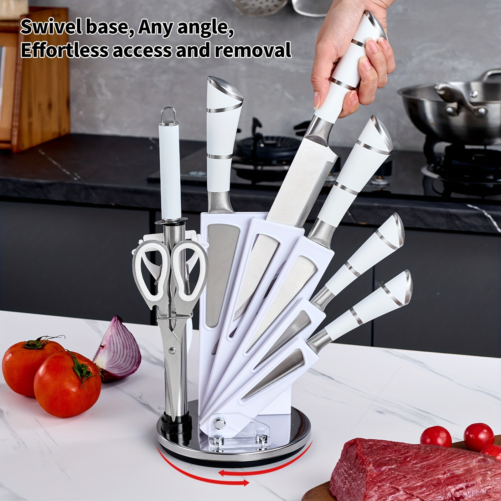 9pcs Kitchen Chef Knife Set - with Knife Holder - Built-in Knife Sharpener Block - Ergonomic Handle, Cooking Tools - Meat Cutting Knife, Bone Cutting Knife, Utility Knife, Cutting Knife, Used for Cutting Fruits And Vegetables - Gift Recommendation