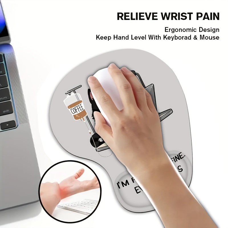 1pc whimsycat ergonomic silicone wrist rest pad anti slip   hand drawn hardworking   memory foam support for home office use details 2