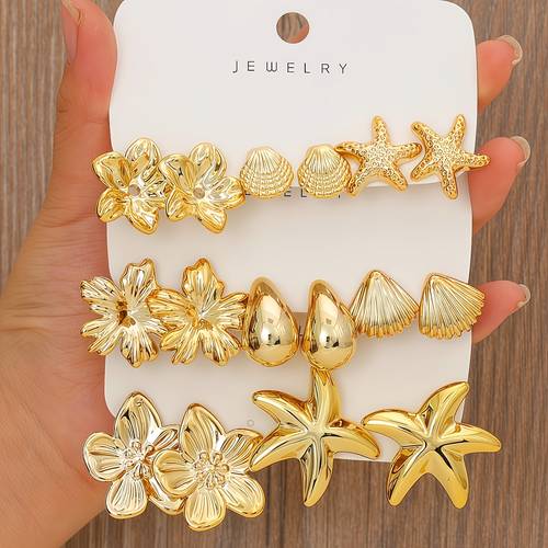 2 3 8 pairs western boho golden resin earrings set for women flower shell teardrop earrings summer beach vacation daily wear jewelry gift for mom girlfriend and