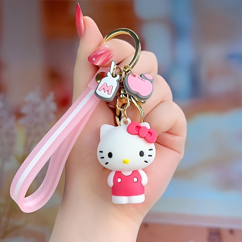 

Sanrio Hello Kitty Keychain With & Strawberry Charms - Pvc, Cute Cartoon Design For Bags & Backpacks - Ideal Valentine's Day Or Birthday Gift For Women And Men