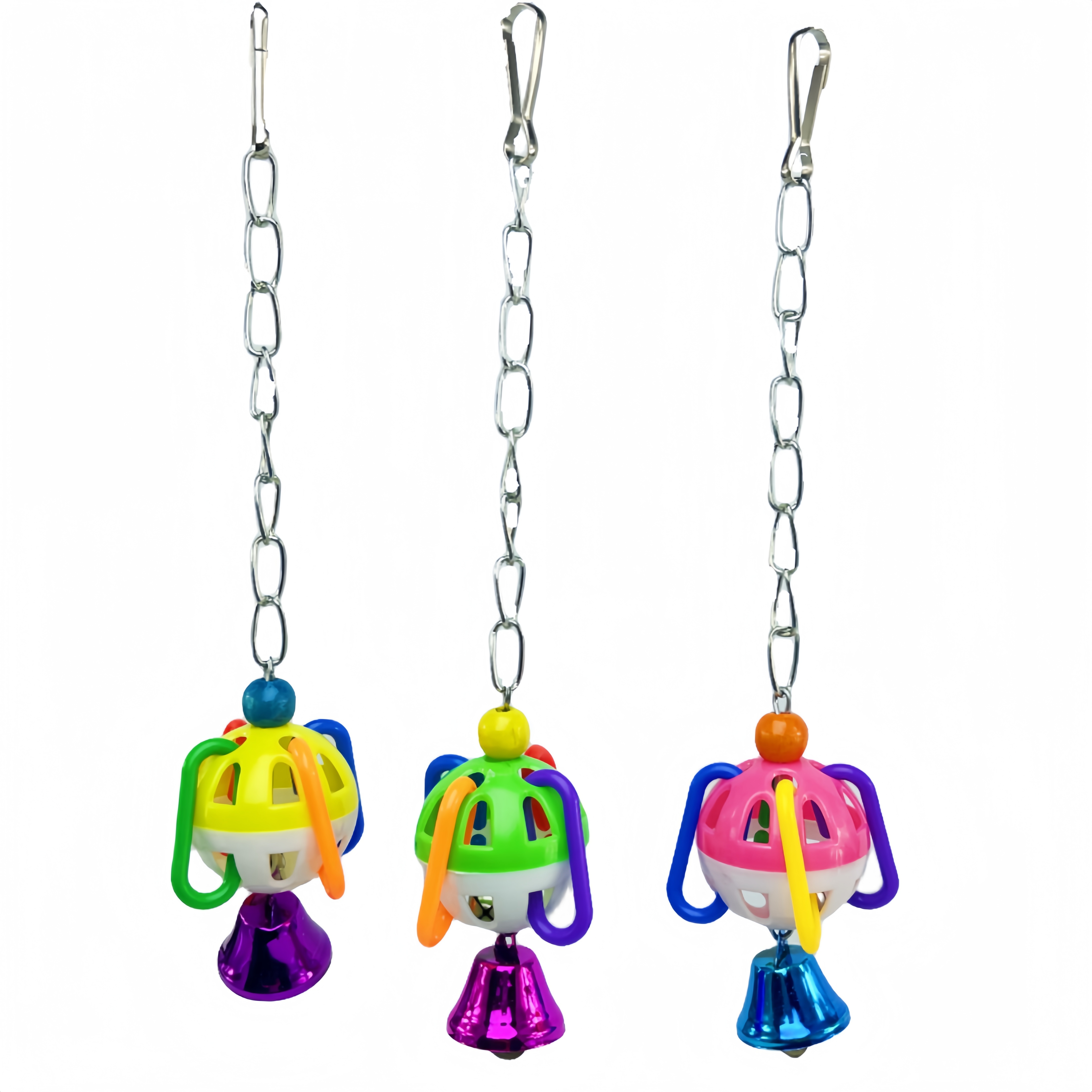 

1pc Hanging Colorful Bird Parrot Toy, With Colorful Plastic Bell Balls And Chain, Chewable Cage Hanging Accessories For Budgies And Parakeets, Random Colors Shipment