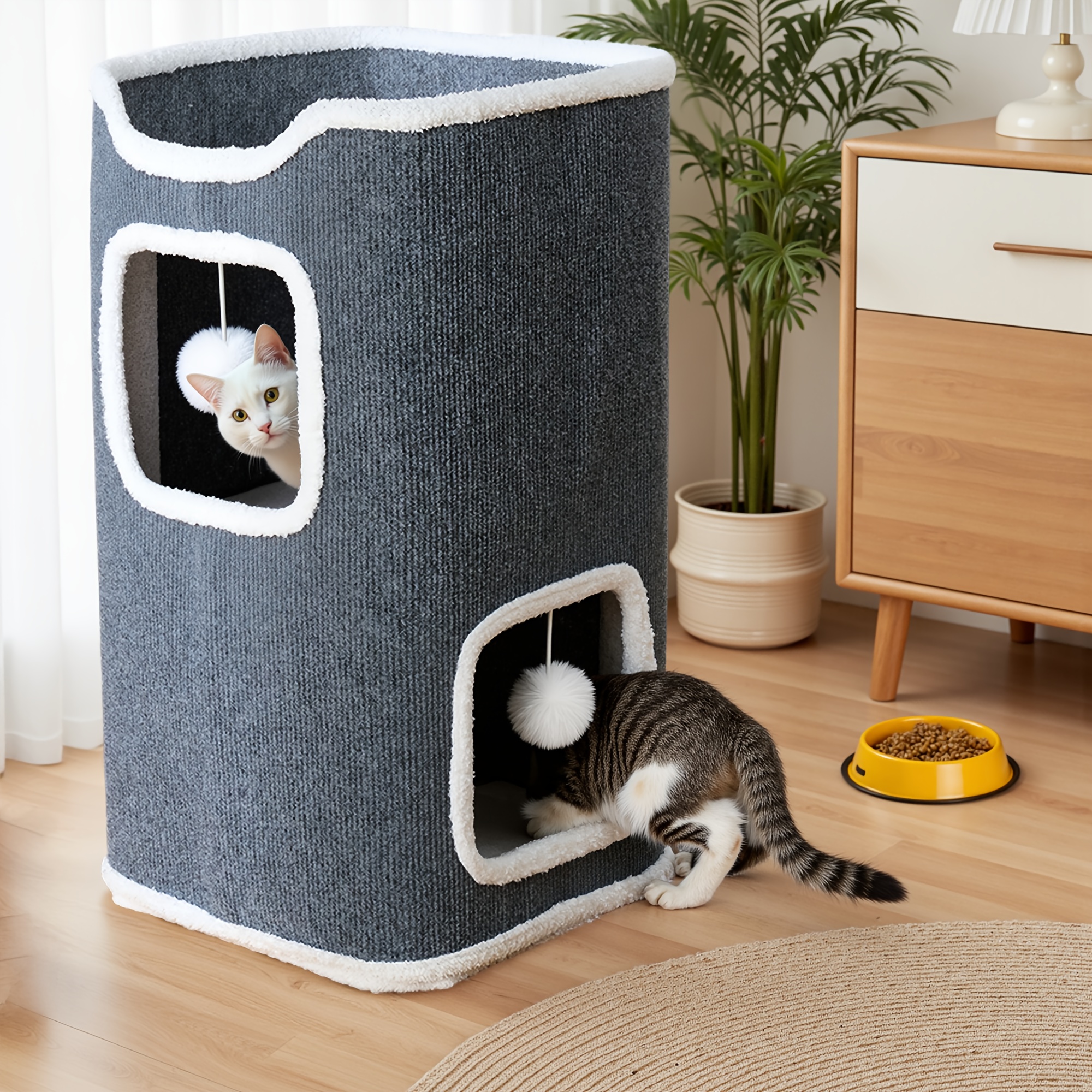 TEMU Maison pour chat pliable à 4 niveaux | Condo pour chat à plusieurs niveaux, arbre à chat avec balles de jeu interactives, lit supérieur doux et