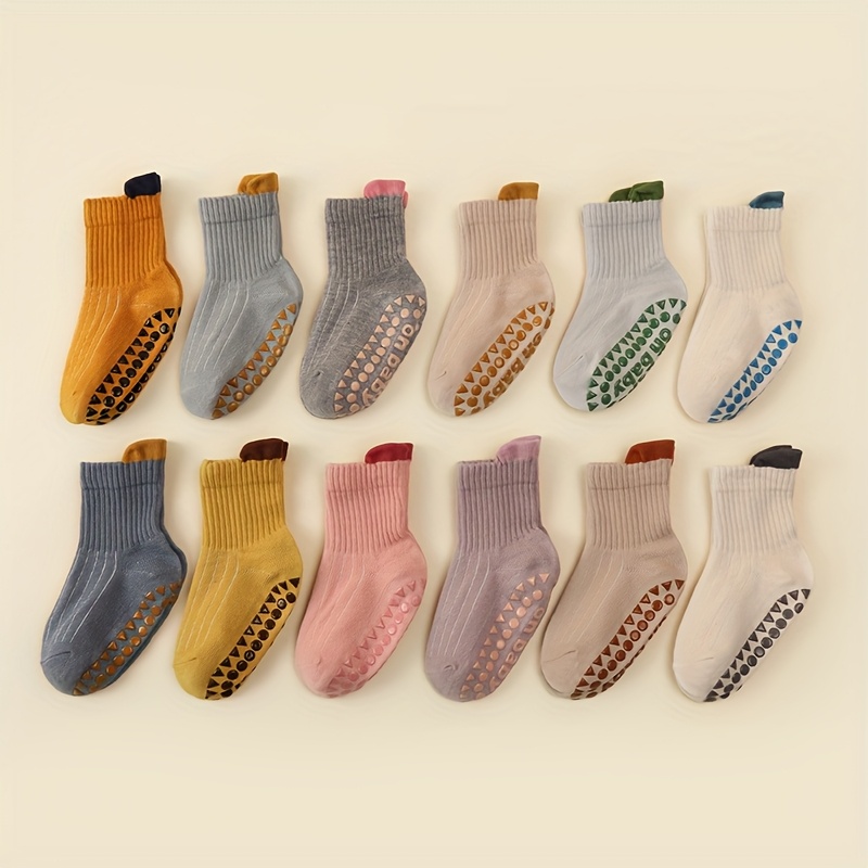 Image of 12 Pairs Of Children's Socks, Non-slip, For Outdoor Play, Infant Toddler Socks, Non-slip And Durable, Comfortable Children's Dotted Socks,fall And Winter Clothes