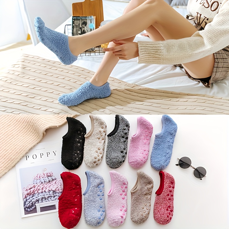 TEMU 5-pair Thickened Indoor Non-slip Soft-soled Winter Warm Comfortable Household Floor Socks, Christmas Gift, Cute Slippers, Short Socks, Thickened