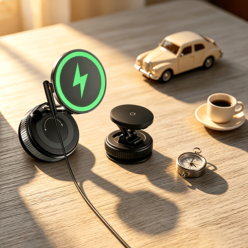 TEMU Car Wireless Charging, 15w Magnetic Fast Charging Car Mobile Phone Bracket, Suction Cup Stable, 360-degree Rotation Adjustment, Car Mobile Phone