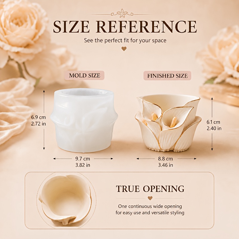 TEMU 3d Calla Lily Mold For Resin & Cement Casting - Silicone Flower Cup Mould With Petal, Suitable For Diy Wedding Favors, Jewelry Holders, Storage
