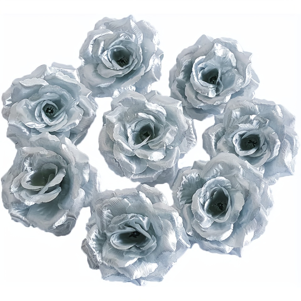 

50pcs Silvery Heads, Artificial Rose Buds, Artificial Roses For Hat, Clothes, , Wedding Decoration, Valentine's Day Decorations