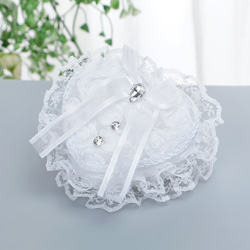 1pc Ring Pillow Portable Proposal Ring Holder Lace Lace Ring Box New Wedding Heart-shaped Ring Pillow