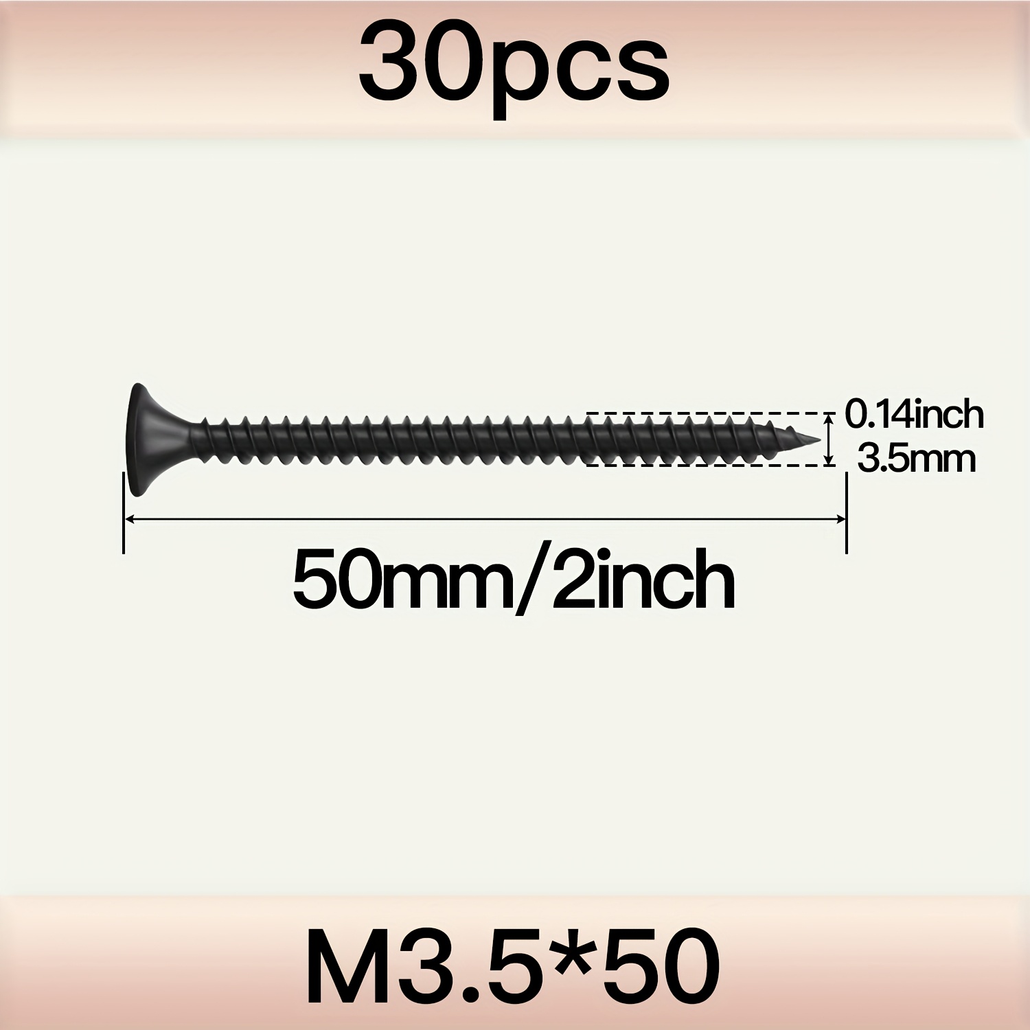 TEMU 30pcs Black Self-tapping Screws, Black Wood Screws For Drywall, Woodworking Self Tapping Screws, Wood Screws For Sheetrock, For Metal, Wood,