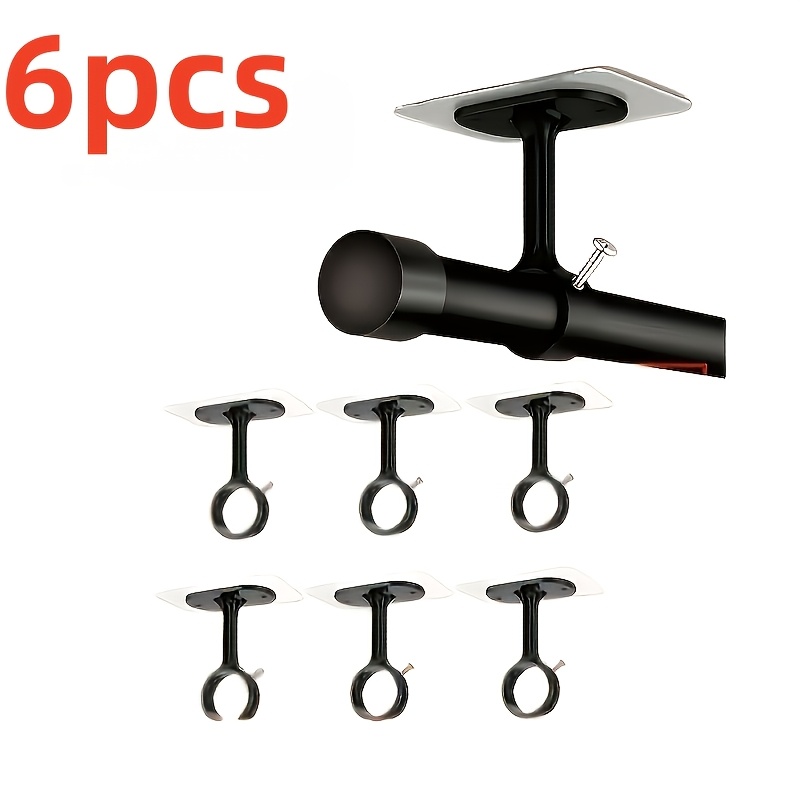 TEMU 6pcs No-drill Ceiling Curtain Rod Brackets, Strong Adhesive Weight Capacity, Firm And Stable Without Damaging Walls. Adjustable Length, Suitable