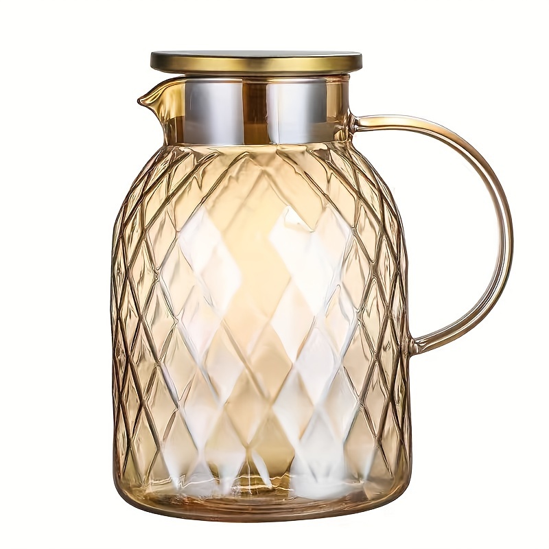 TEMU Beverage Jug, Refrigerator Jug, Large Capacity Glass Handle, Design, Juice Container, Teapot, Juice Pitcher, 1800ml