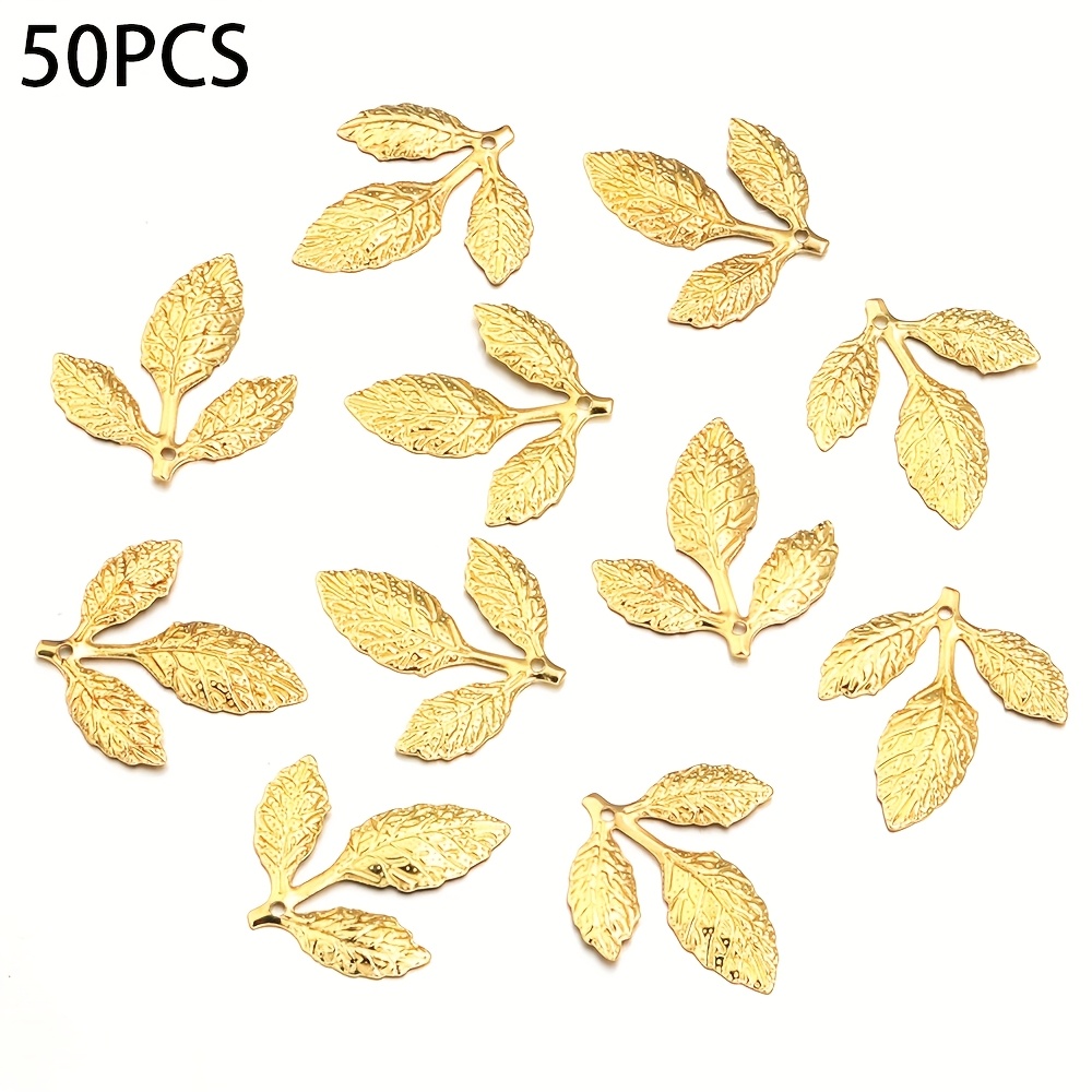 TEMU Lot de 50 breloques vintage de à trois feuilles, plusieurs couleurs disponibles, accessoires de base pour la fabrication de bijoux DIY, pour