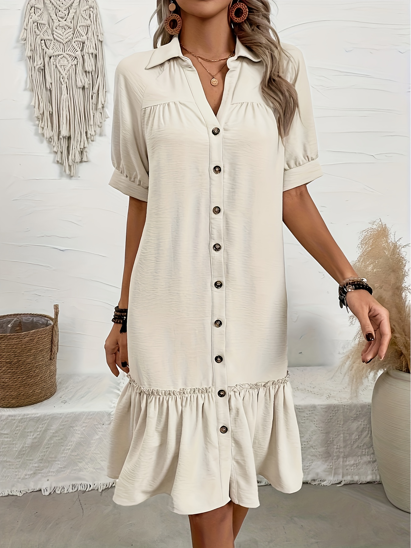cotton maxi shirt dress Organic Maxi Dress / Beige