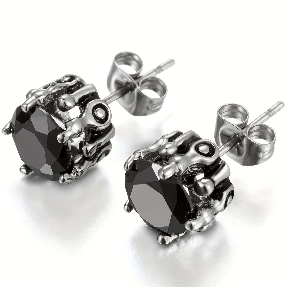 Image of Unique Stainless Steel Black 10mm Round Cut Hypoallergenic Stud Earrings Women Men Ear Piercing