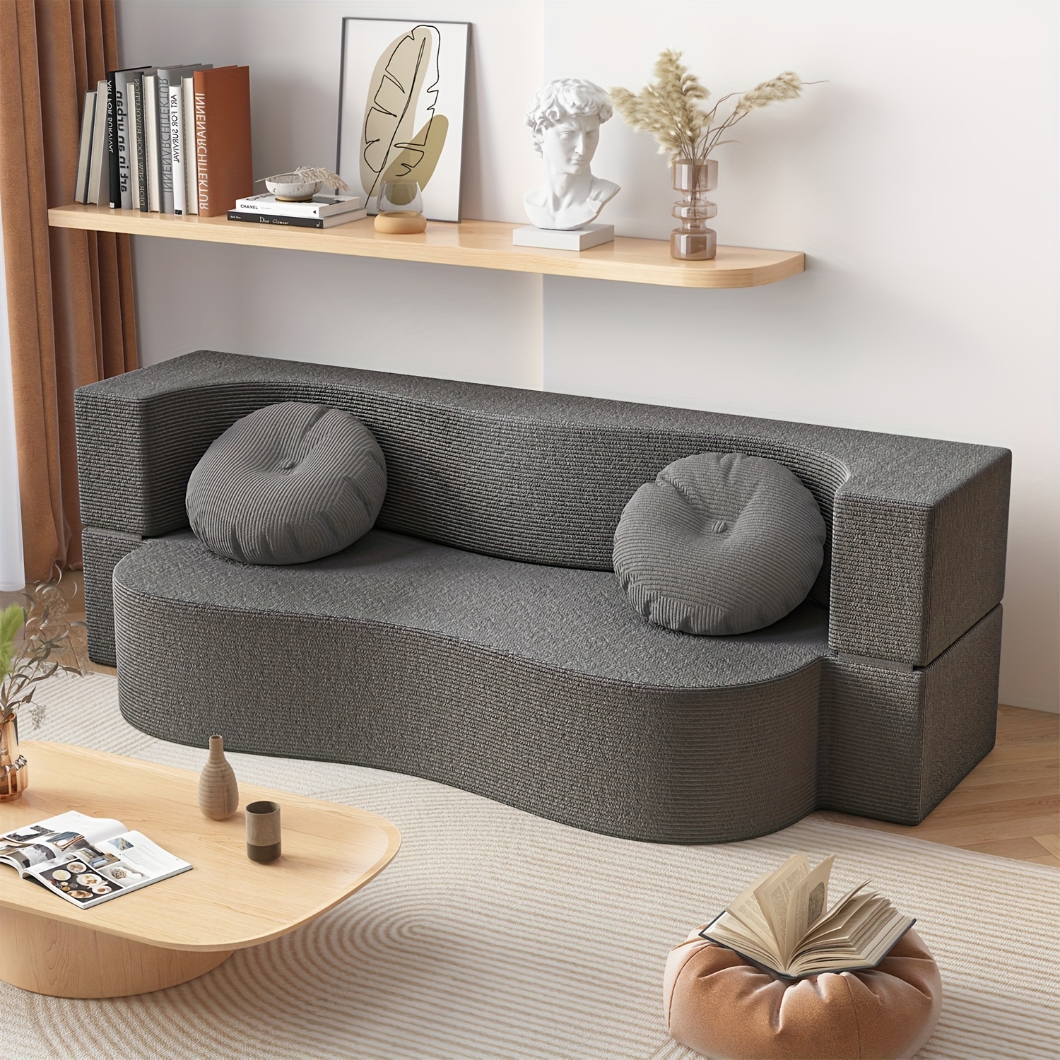 Convertible Sofa Bed For Two, Featuring A Folding Design, High-density Foam Mattress, Perfect For Lounging In A Dorm Or Playroom.