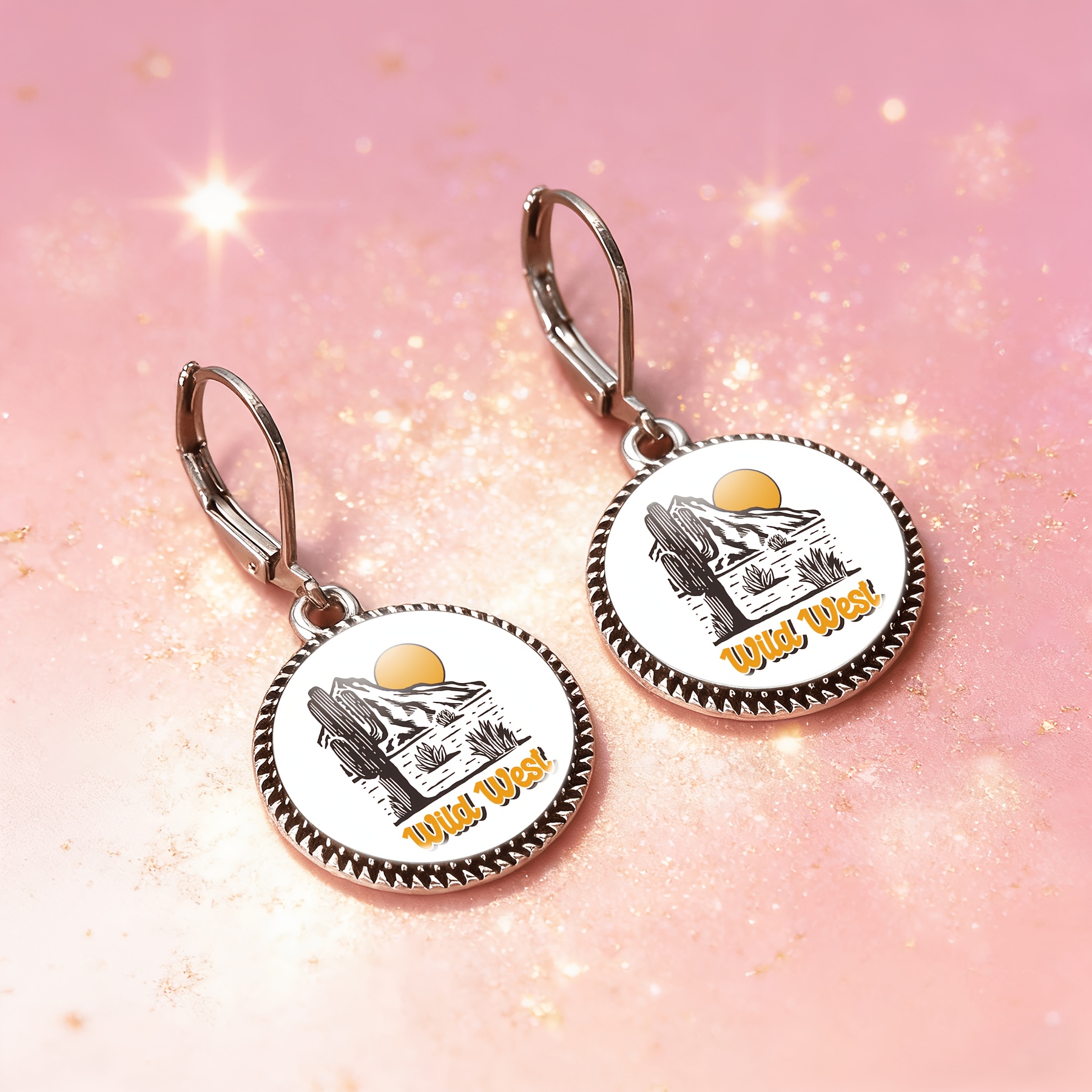 3pc Adventure-Themed Women's Necklace & Earrings Set, Round Glass Design