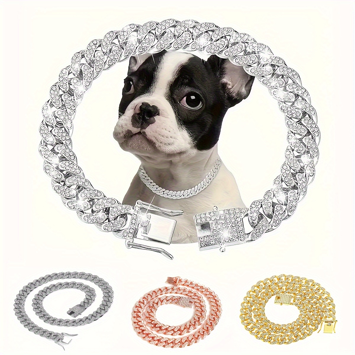 

Luxury Precious Stone-studded Cuban Link Dog Collar - 13mm Wide Necklace For Small To Large Dogs And Cats