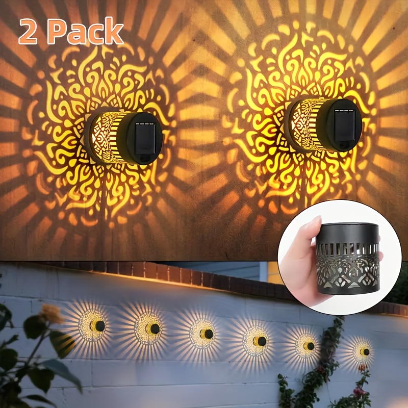 TEMU 2/4pcs Solar Fence Light Ip65 Outdoor Projection Wall Light, Mandala Themed Solar Light, Suitable For Garden, Terrace And Staircase Lighting,