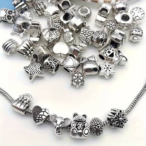 50pcs random style large hole silvery alloy beads used for making bracelets necklaces and