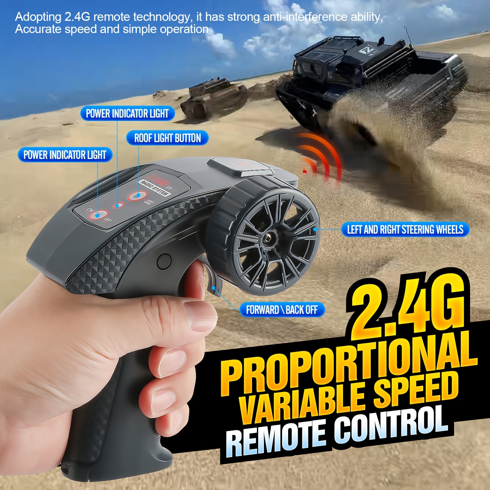 1:16 Scale RC Tank - High-Speed 10KM/H Off-Road Crawler with 4WD, 360° Rotation, All-Terrain Treads, USB Rechargeable Batteries (2 Included) - Remote Control Military Truck Toy for Kids & Adults, Birthday/Christmas Gift