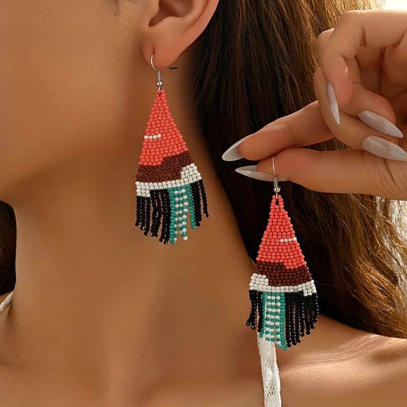 Women's Creative Trendy Long Woven Tassel Bead Earrings