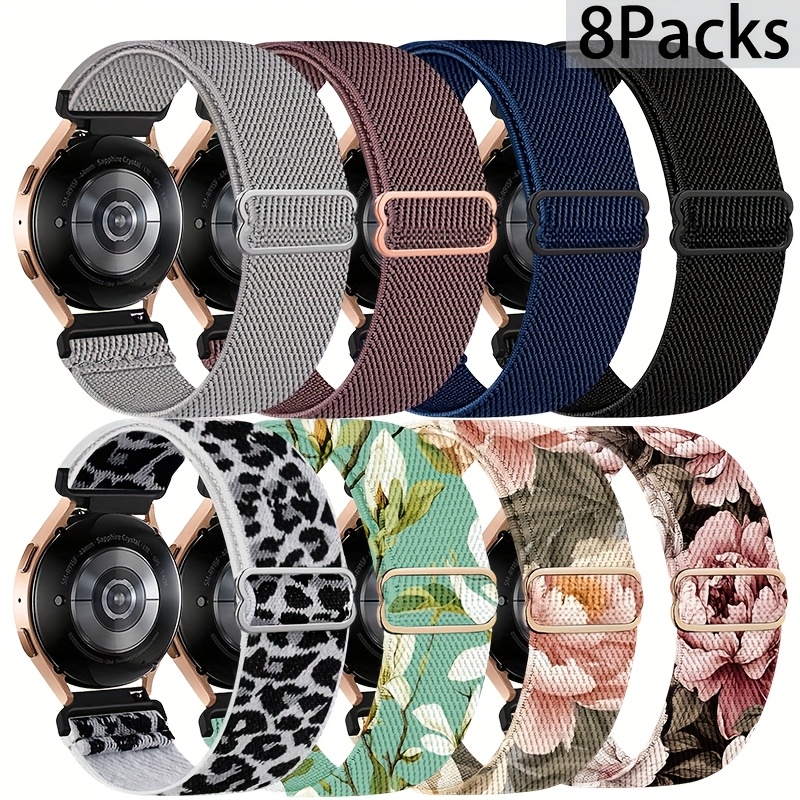 8pcs Stretchy Bands Compatible With Galaxy Watch 7/6/5/4 40mm 44mm, Watch 6 Classic 43mm 47mm, Watch 5 Pro 45mm, Watch 4 Classic 42mm 46mm, Watch Fe 40mm, Watch 2, 20mm Nylon Straps