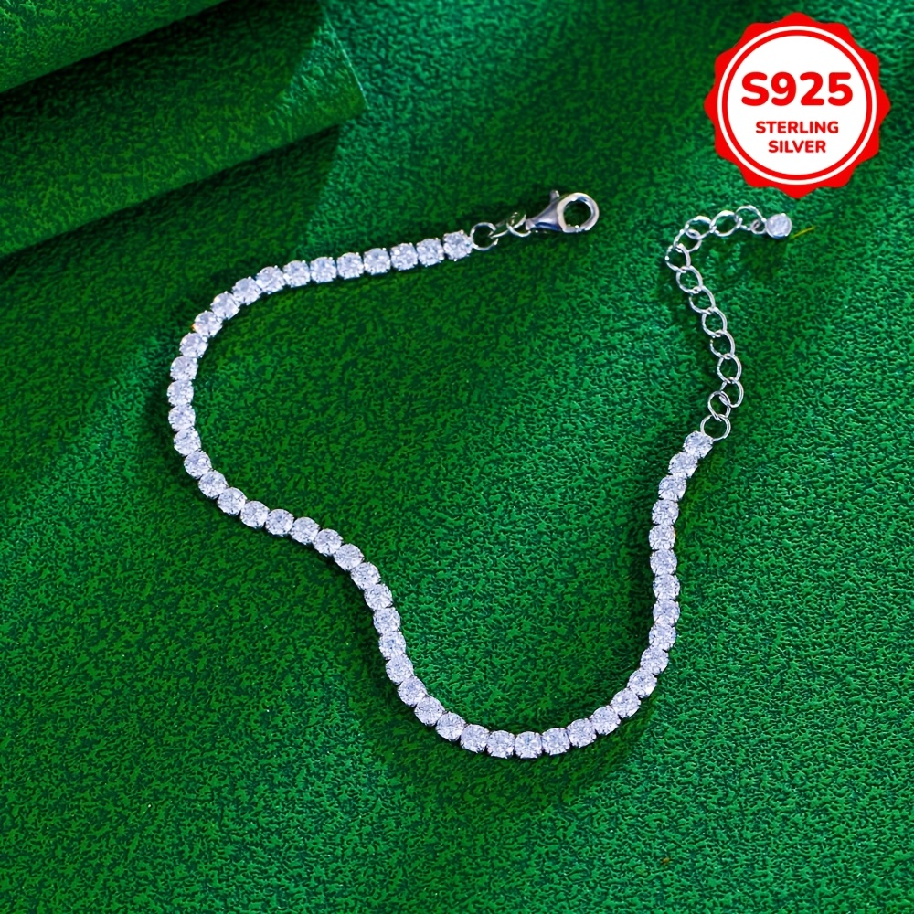 elegant 925 sterling silver tennis chain bracelet with synthetic cubic zirconia adjustable 2mm 3mm hypoallergenic glitter broken   design daily gift wear valentines day jewelry gift for women details 6