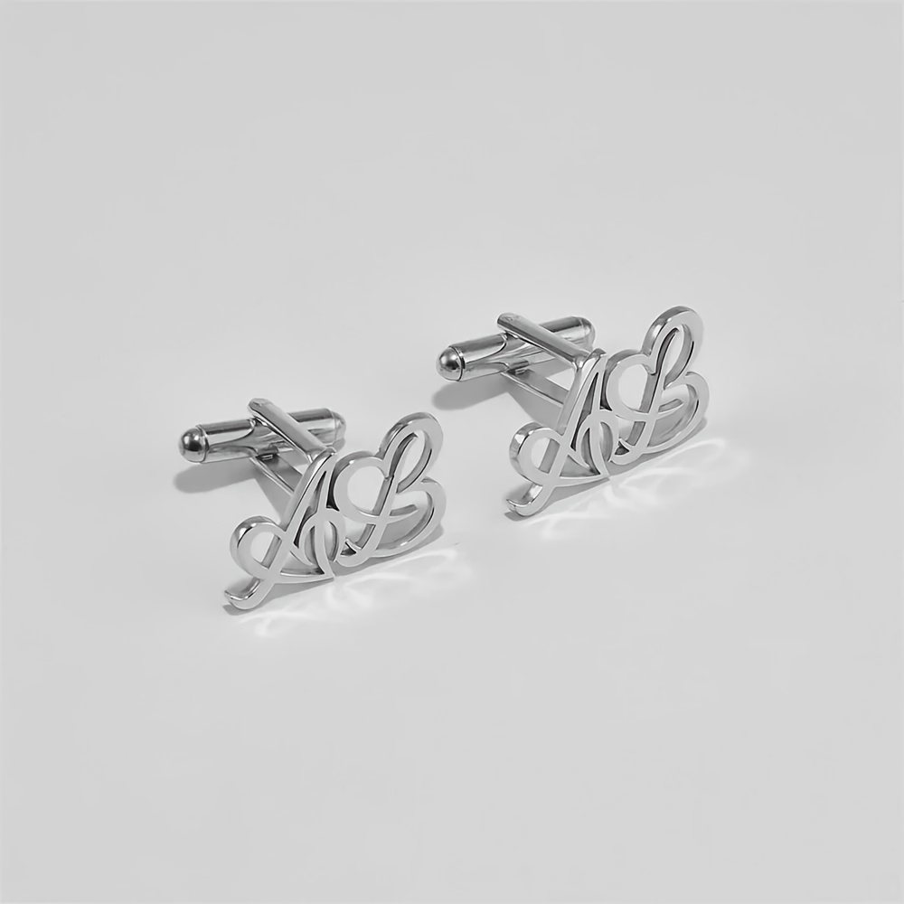 TEMU 1 Pair Of Custom Letter Cufflinks For Men, Fashionable And Elegant Self- Heart Letter Cufflinks, Stainless Steel Jewelry Suit Accessories,