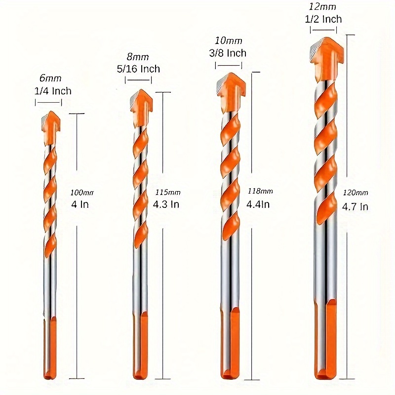 TEMU 4-piece Multi-purpose Carbide Drill Bit Set For Hard Metal, Steel, Ceramic Tile, Concrete, Glass, Brick, Wood, And Plastic - Heavy-duty, High-speed Boring Tool Kit