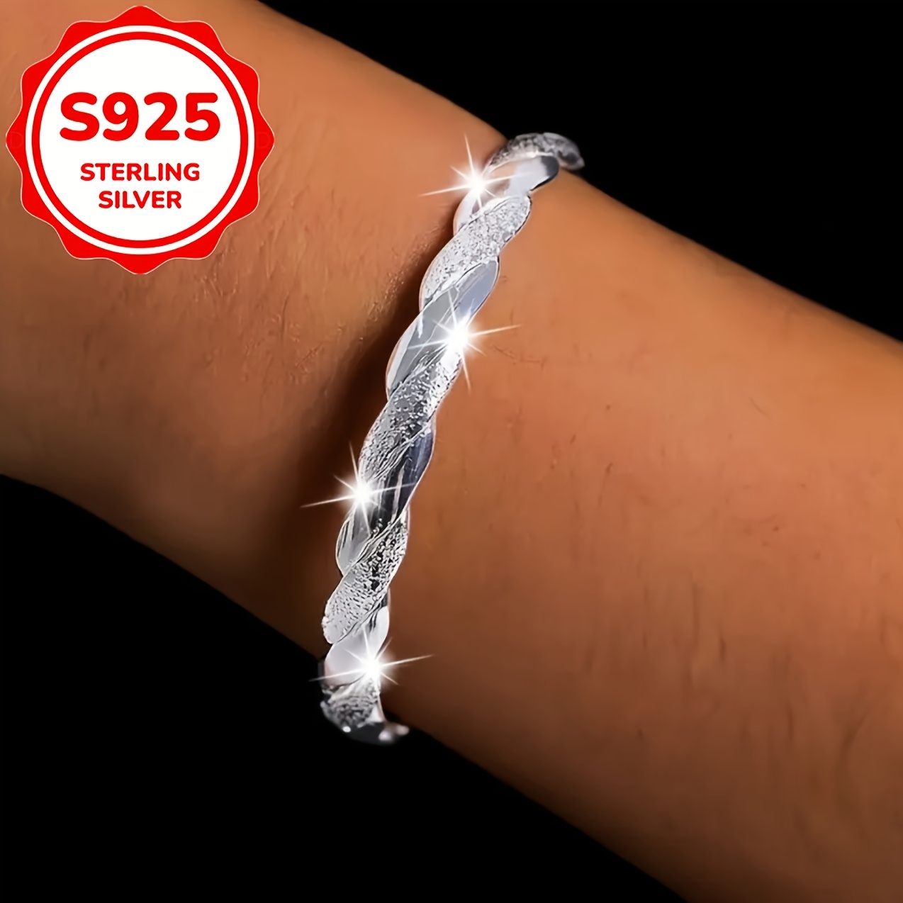 TEMU 1pc Women's Fashion Open Bangle S925 Pure Silver Mobius Bracelet Women's Fashion Silvery Jewelry Gift For Best Friend Party Gift Suitable For