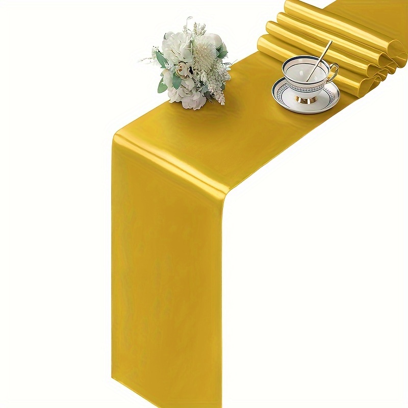 TEMU 1pc, Satin Table Runners, High Density Hemmed , Wedding Decor, Golden Colors, Ultrafine Fiber, Elegant