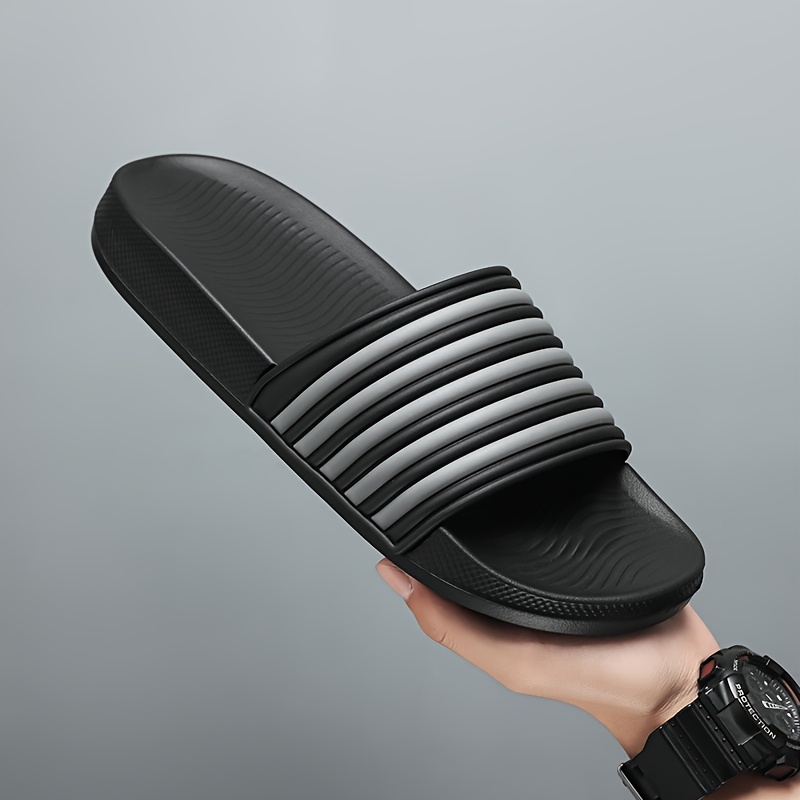 1-pair Dual-tone Striped Slide Sandals - Thick Wavy Soles With 5 Parallel Straps! Anti-slip Grip & Breathable Design | For Home, Lounge & Use – Budget-friendly Durable Summer Footwear!