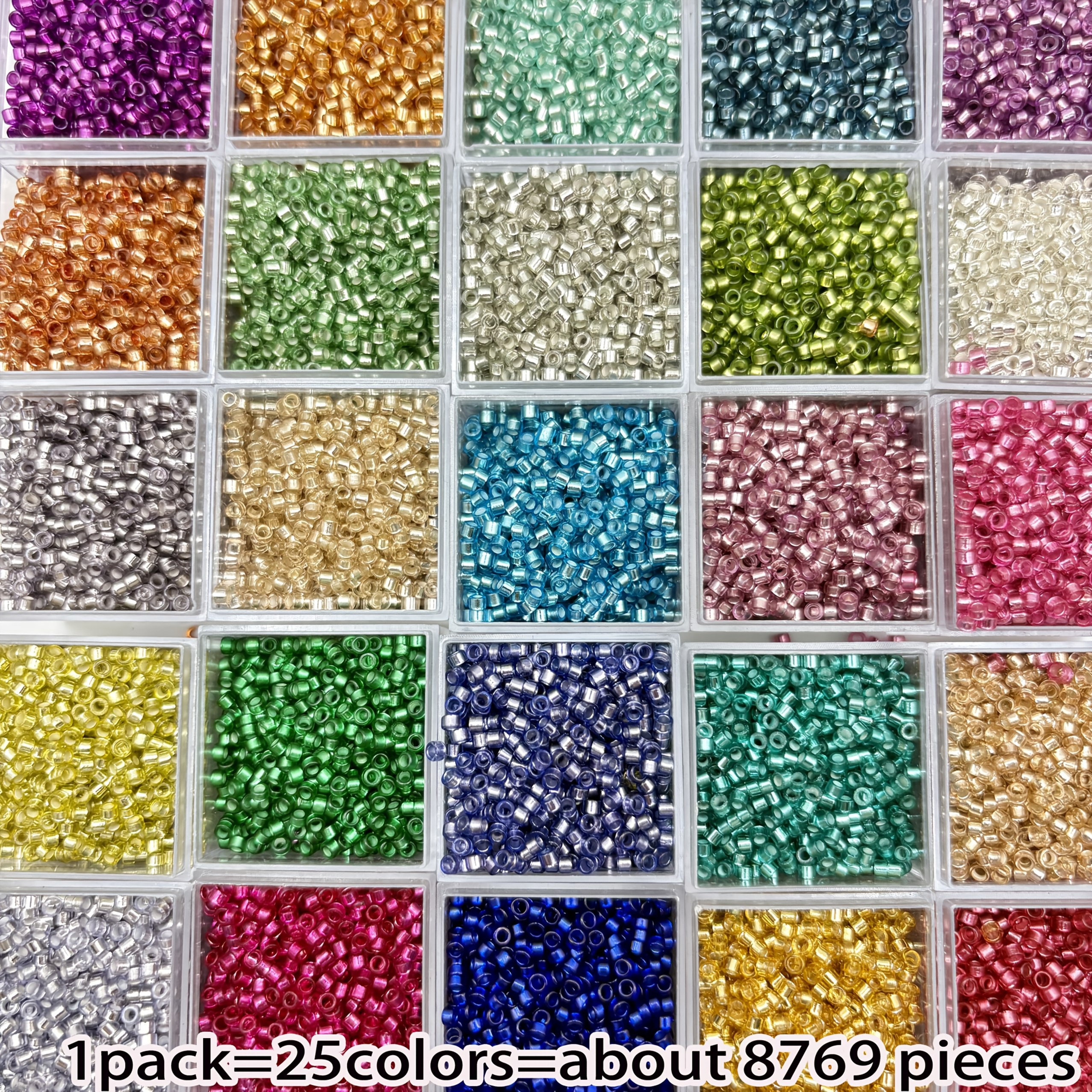 E-shop 8769 Stück, Premium Silberfarbene Glasperlen, 2,5 mm, 25 lebendige Farben - Ideal für Schmuckherstellung, Armbänder, Ohrringe, Halsketten und