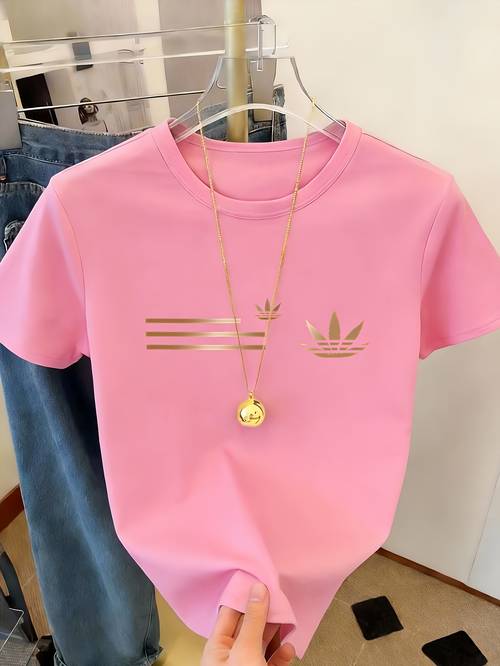 artistic printed patterns stylish and elegant style round neck fashionable casual t shirt short sleeved top for women in sizes s xxl
