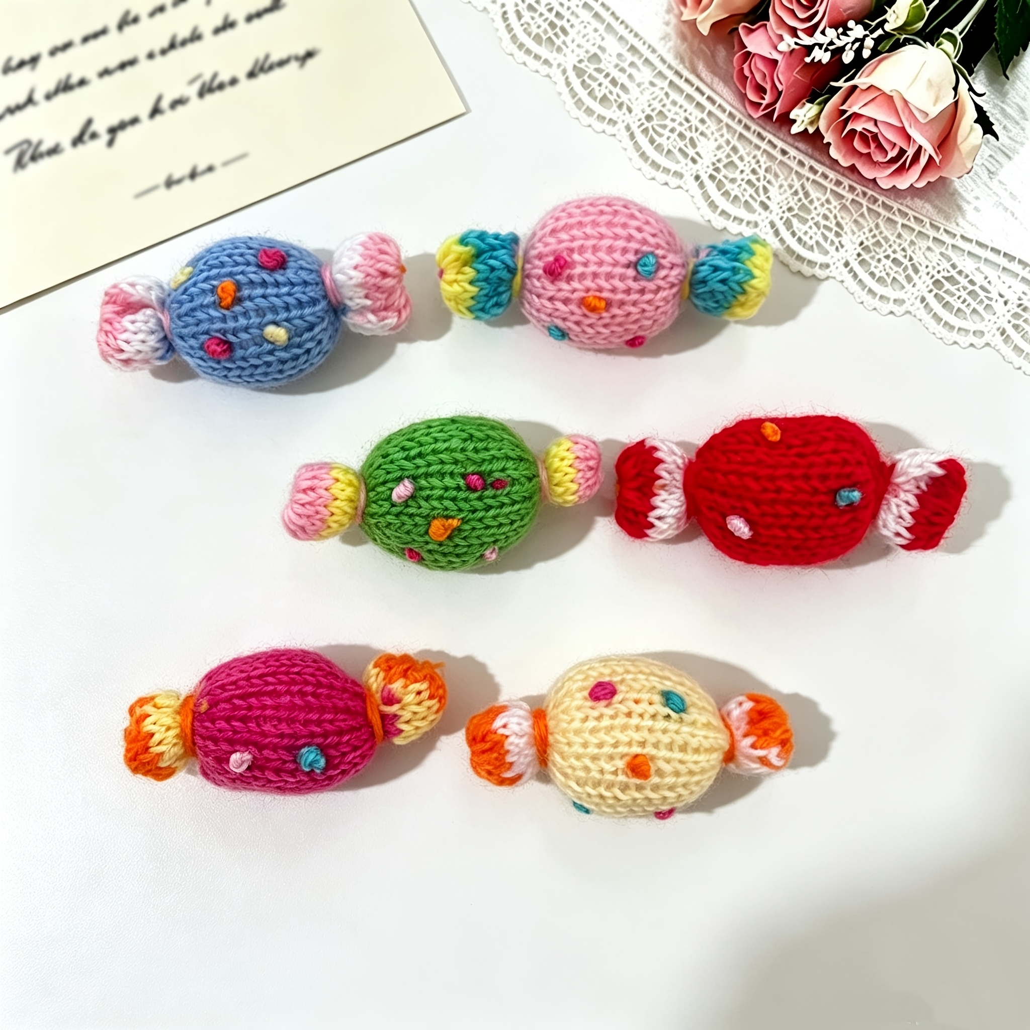 TEMU 10pcs Cute Colorful Crochet Candy Ornaments, Knitted Candy For Hair Clips, Clothing, Scarf Decoration Handmade Craft Supplies