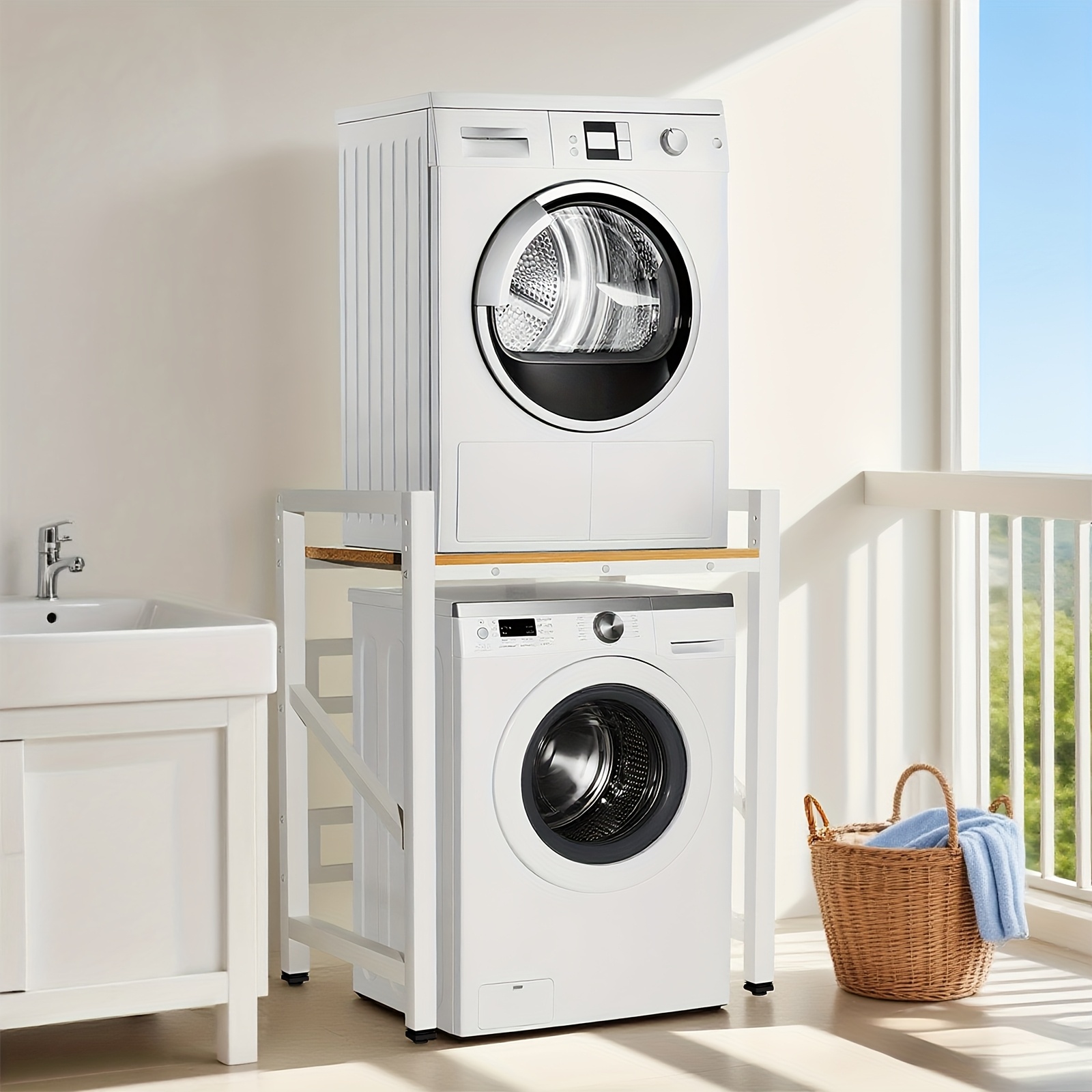 [300kg Load Capacity] Three-level Adjustable Stand, 106cm Heightened Moisture-proof Model | 4x4cm Thickened Steel Pipe + Partition Design | Suitable For Drum Washing Machines/dryers