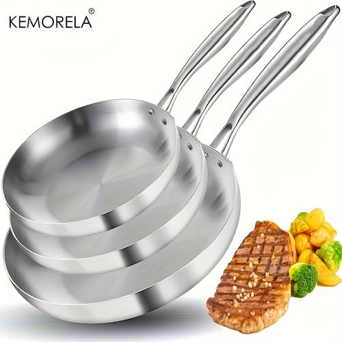 3pcs stainless steel frying grade frying pan multifunctional omelette pan omelette pan suitable for gas stoves and induction cookers kitchen utensils kitchen gadgets kitchen accessories home kitchen supplies