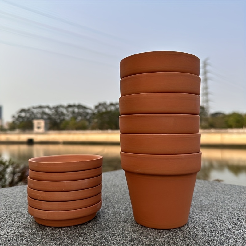 6pcs set red clay flower pots 3 9 round pots drainage holes - Temu Norway