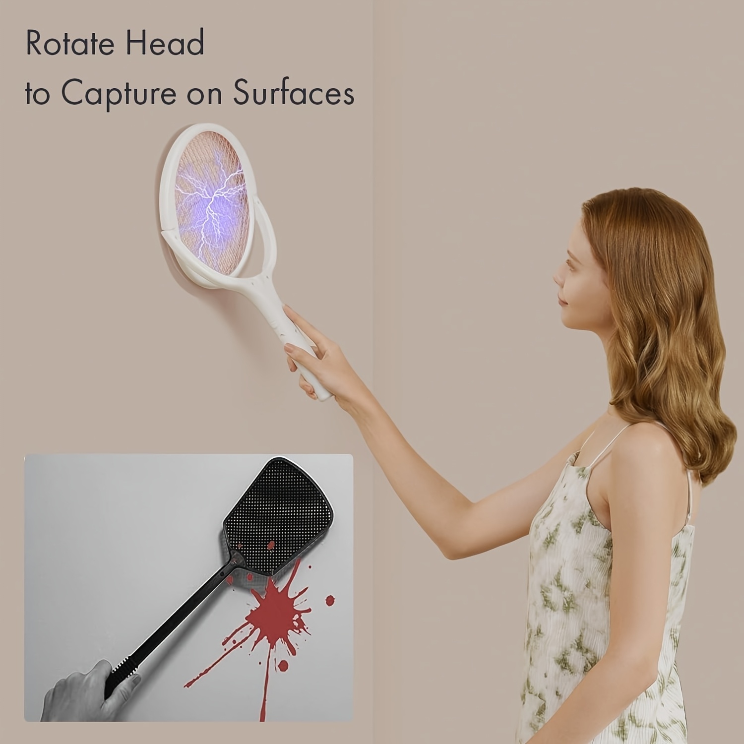 4000v electric fly swatter insect killer - rechargeable, automatic   kill, detachable head with smart mosquito & bug zapper for indoor/outdoor use, & pets, cordless pest control (type-c), mosquito zapper, mosquito repellent, insect zapper, insect repellent device, fly catcher Product details 2