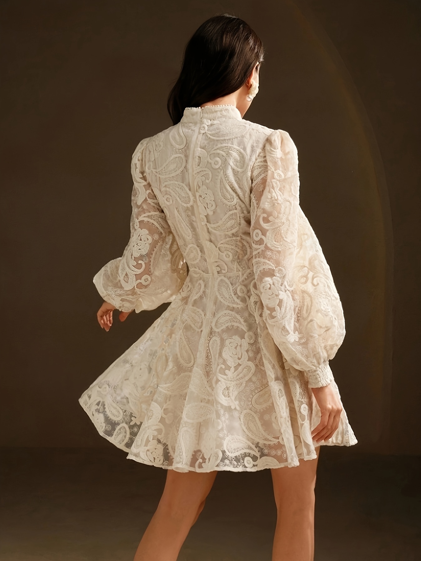 knee length dresses for ladies French Girl Loose Lace Cotton Linen Dress – FancyAdd main image 0